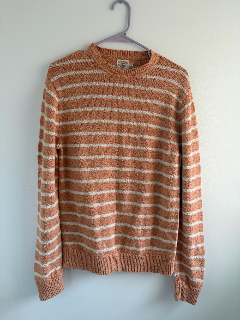 Faherty Women’s Organic Cotton Striped Crewneck Sweater - Peach & Cream